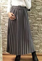 Трикотажная женская юбка-плиссе миди р.42 серый