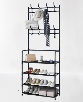 Вішалка для одягу та підставка для взуття 2в1 New simple floor clothes rack (151х60x30 см) ART-0621 | Вішалка