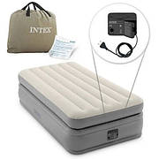 Надувне ліжко односпальне Intex 64162 NP 99 х 191 х51см, матрац з вбудованим електронасосом, сірий