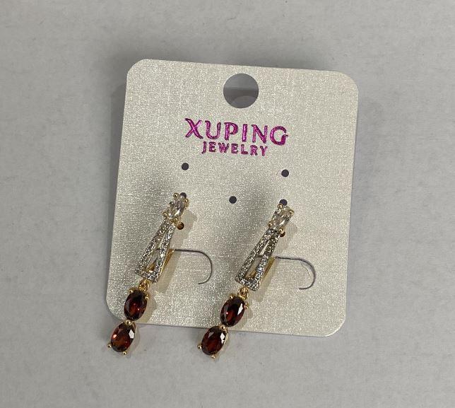 Сережки Xuping з червоним каменем 30х4мм позолота 18к