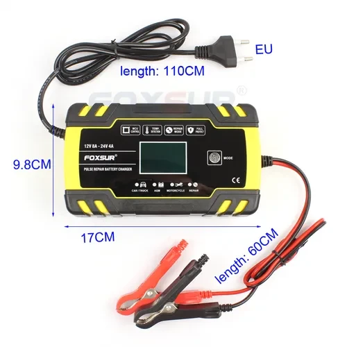 Интеллектуальное импульсное зарядное устройство для автомобиля Foxsur 8A (12V | 24V) - фото 3 - id-p1770354744