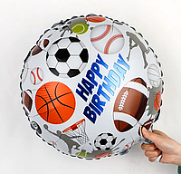 Фольгированный круглый шар "Спортивные мячи" , 45 см. (Китай)
