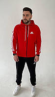 Мужской спортивный костюм Adidas с капюшоном ( черный / оливковый / красный ) Красный, M