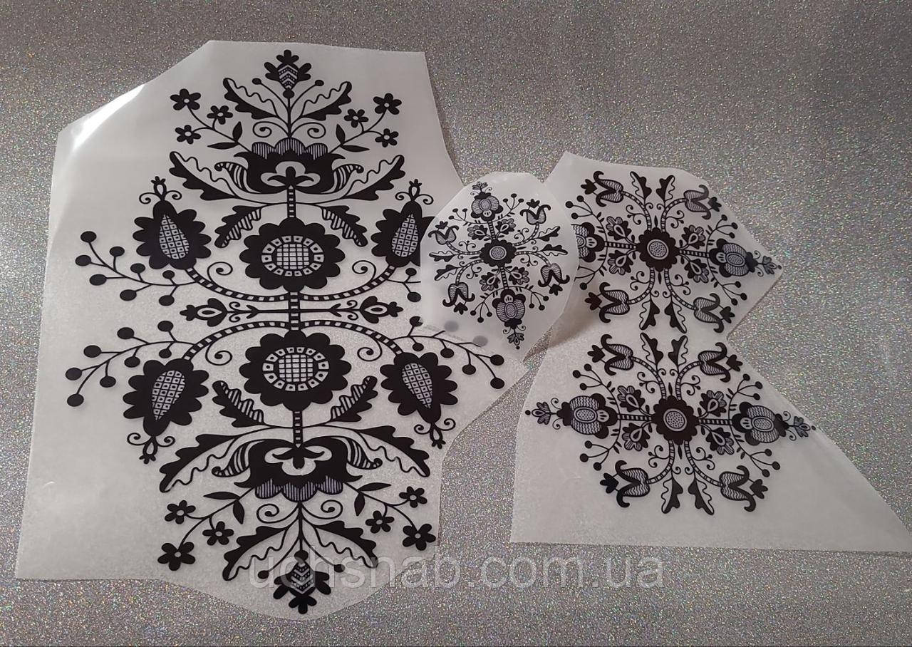 Термонаклейка для одягу Орнамент на худі, світшот чорний (комплект), фото 1