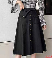 Трендовая женская модная коттоновая юбка миди с карманами р. 42/46 чёрный