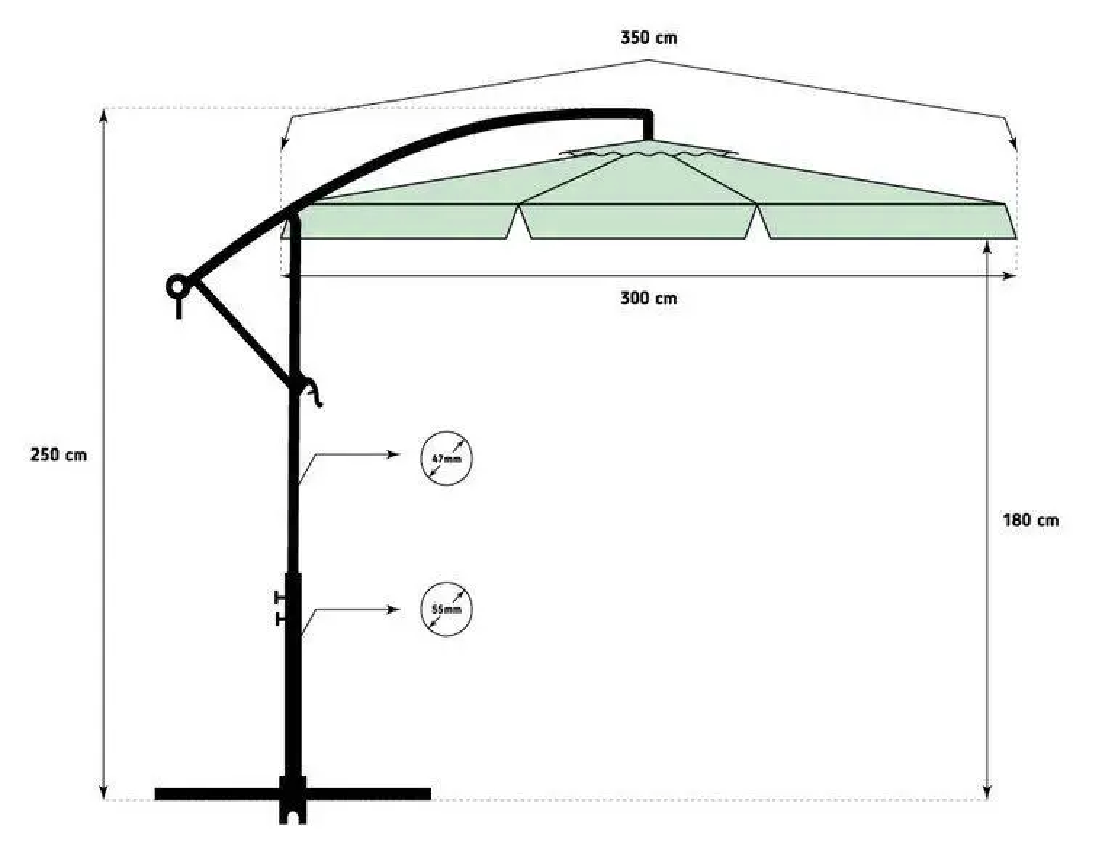 Садовый зонт раскладной от солнца с наклоном на боковой стойке с подставкой Funfit Garden 3.5 м зелена - фото 2 - id-p1800633532