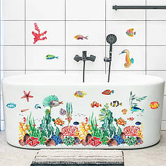 Вінілові наклейки на стіну, у ванну, шафу "підводний світ" 49 см*60 см (лист30*60 см) рибки наклейки для дітей