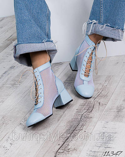 Купить Летние голубые ботильоны натуральная кожа с перфорацией, цена ...