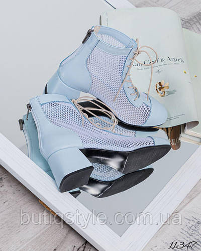 Купить Летние голубые ботильоны натуральная кожа с перфорацией, цена ...