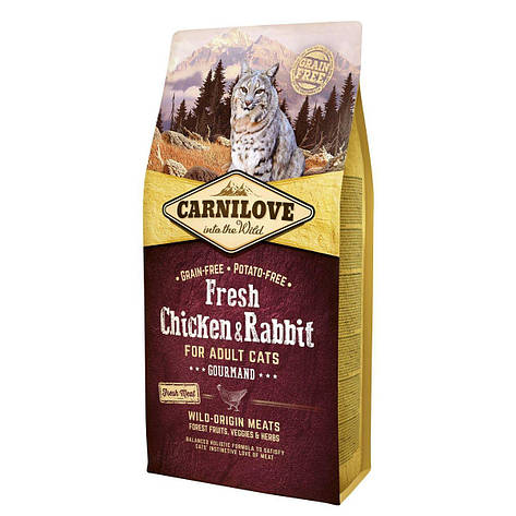 Сухий корм для дорослих котів Carnilove Fresh Chicken & Rabbit 6 кг (курка та кролик), фото 1