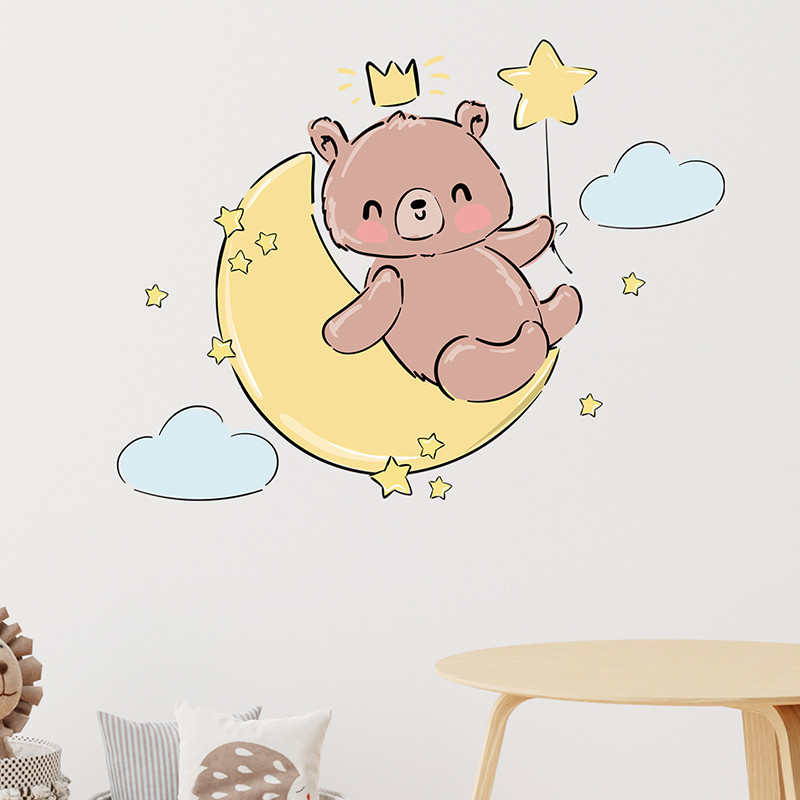 Вінілові наклейки на стіну Ведмедик на місяці та зірках  (лист 30 х 60 см) Б394-94-1