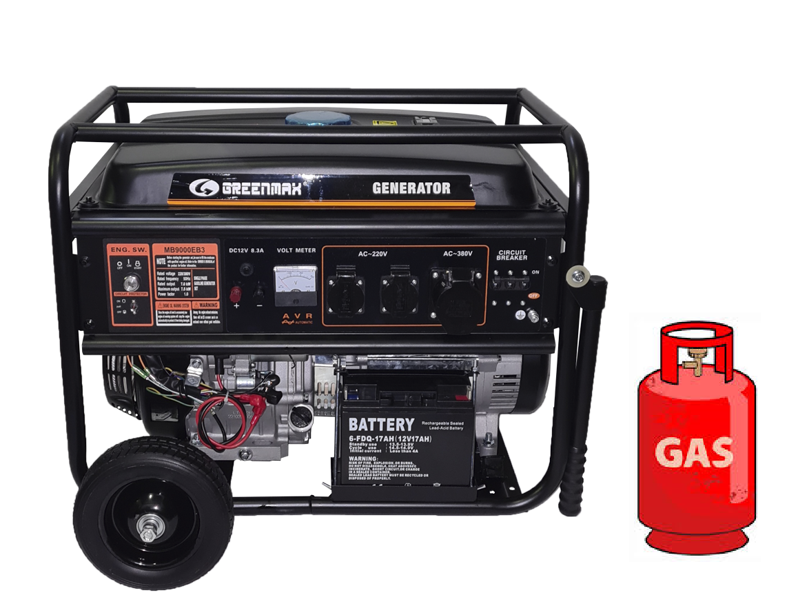 Генератор Газ/бензин GREENMAX MB9000EB3 7,0/7,5 кВт 220/380В, фото 1