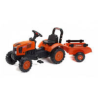 Детский трактор на педалях Falk 2065AB KUBOTA с прицепом, World-of-Toys