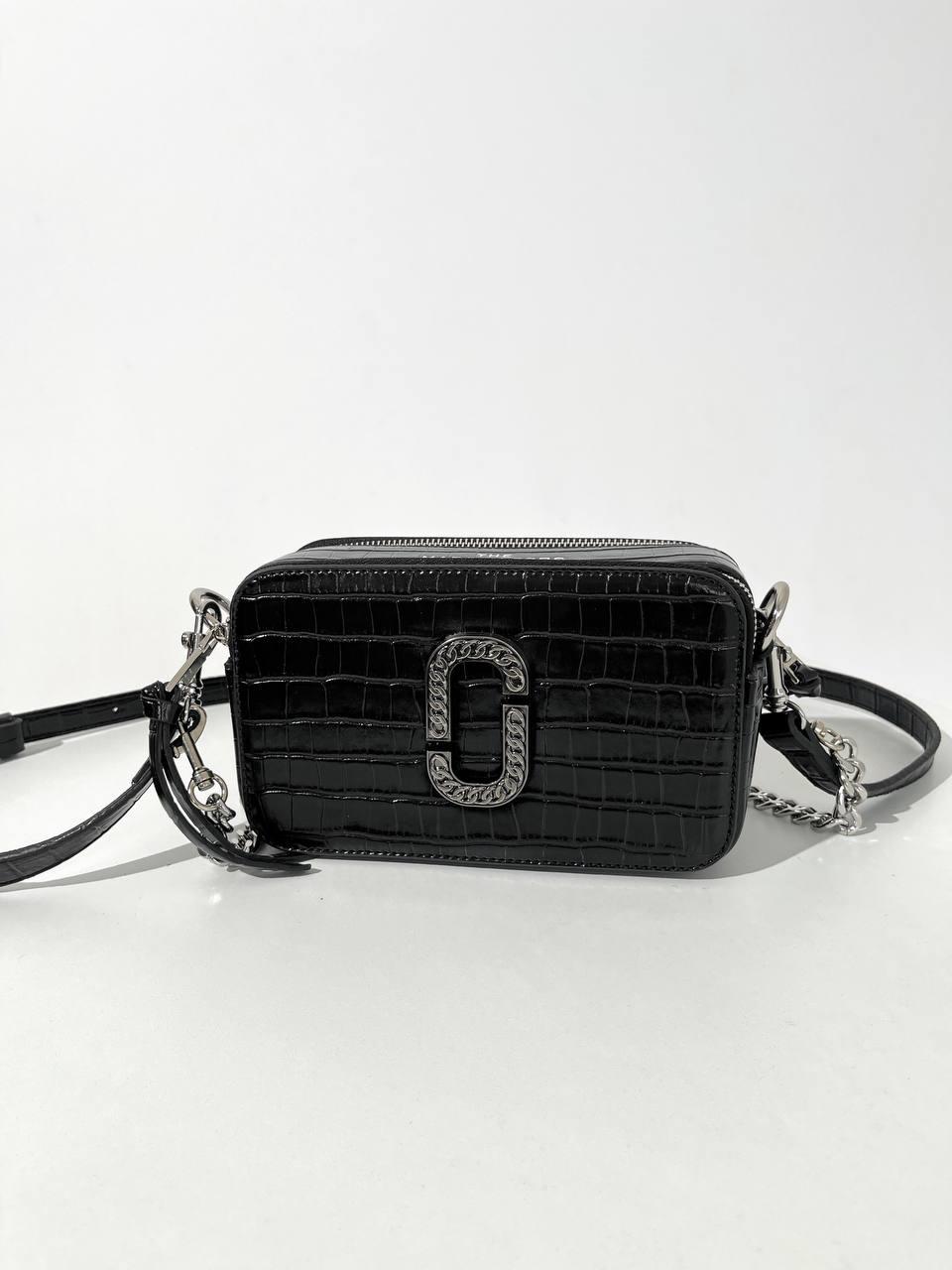 Сумочка Marc Jacobs The Croc Embossed Black люкс/екошкіра сумка чорна Крос Боді на 2 відділення з ланцюжком