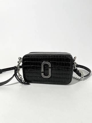 Сумочка Marc Jacobs The Croc Embossed Black люкс/екошкіра сумка чорна Крос Боді на 2 відділення з ланцюжком, фото 1