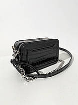 Сумочка Marc Jacobs The Croc Embossed Black люкс/екошкіра сумка чорна Крос Боді на 2 відділення з ланцюжком, фото 5