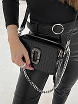 Сумочка Marc Jacobs The Croc Embossed Black люкс/екошкіра сумка чорна Крос Боді на 2 відділення з ланцюжком, фото 6