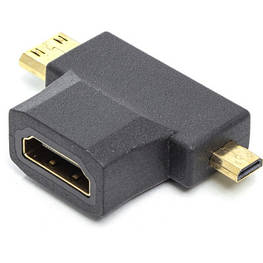Перехідник HDMI (F) to mini HDMI (M) / micro HDMI (M) PowerPlant (CA912056) - оригінал