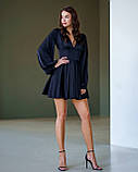 Шовкова міні-сукня з пишними рукавами Люкс чорна (різні кольори) XS S M L, фото 8