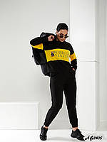 Женский костюм тройка с жилеткой 6895 чорний+жовті вставки