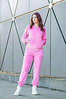 Спортивный костюм женский прогулочный велюровый, женский комплект розовый 52/54 Крохатушка