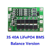 Плата защиты BMS 3S 40A 9.6V/10.8V с балансировкой LiFePO4 18650 (контроллер заряда/разряда)