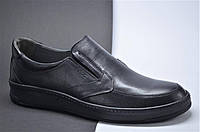 Мужские комфортные кожаные туфли резинка черные IKOS 19301