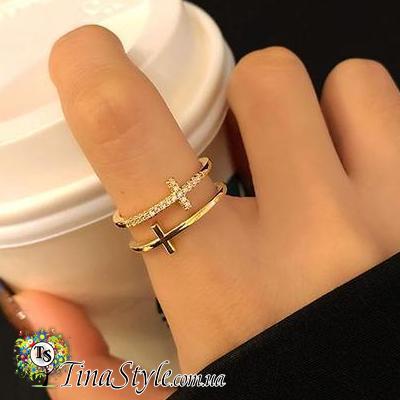 Кільце з хрестиком і камінням хрест унісекс хрест колечко мінімаліхм, фото 1