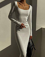 Супер стильное женское любимое силуэтное платье Трикотаж Рубчик Мустанг 42-44,44-46 Цвет Белый