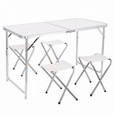 Стіл складний для пікніка з 4 стільцями Folding Table (60х120 см) срібло