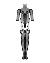 Нейлоновий бодістокінг з імітацією панчіх Obsessive Bodystocking G333 S/M/L, black, з доступом, фото 3