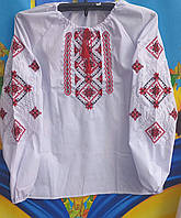 Класична підліткова шкільна вишиванка для дівчаток із довгим рукавом 12-15 років, біла з червоним
