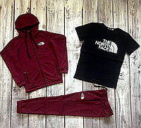 Комплект мужской The North Face Спортивный костюм + Футболка весенний осенний бордовый Набор ТНФ весна осень