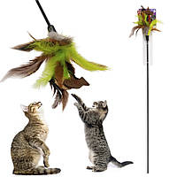 Игрушка-дразнилка на стеке с рыбками, GiGwi Teaser / Развивающая игра с перьями для кошек / Удочка для котов