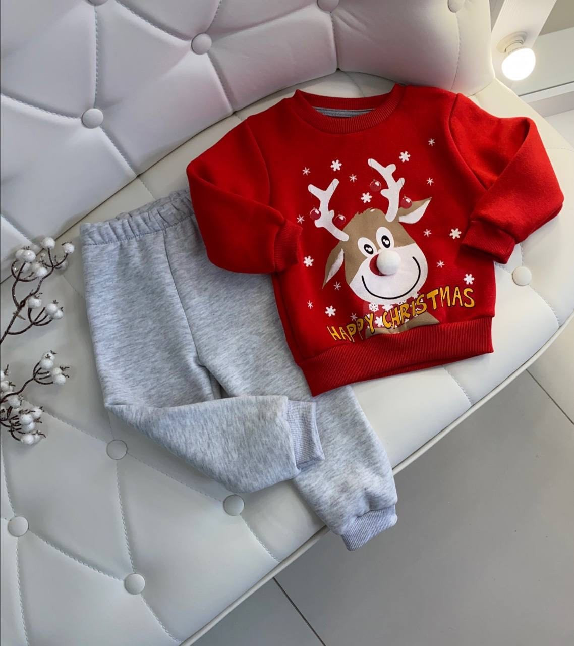 Дитячий новорічний костюм комплект з оленем Червоний 943 enes baby, Красный, Унисекс, Зима, 3 года, фото 1