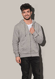 Худі з капюшоном чоловіча на блискавці сірий-меланж (підкладка фліс)
