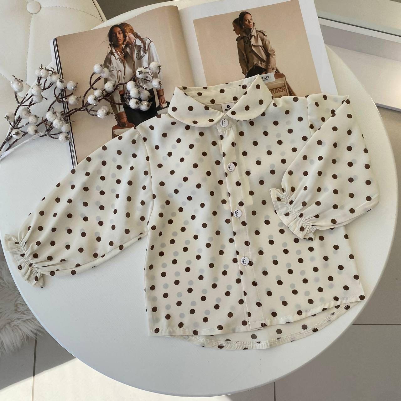 Ошатна блузка на дівчинку в горошок Молочна 0280, 100, Ornate, Молочний, Для дівчаток, Весна Осінь, 80 , 2 роки, фото 1