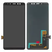 Дисплей для Samsung A730 Galaxy A8+ (2018), чорний, без рамки, з широким обідком, (OLED)