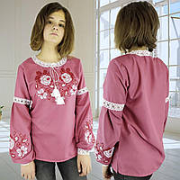 Стильная подростковая вышивка с розами для девушки в розовом цвете 36-44