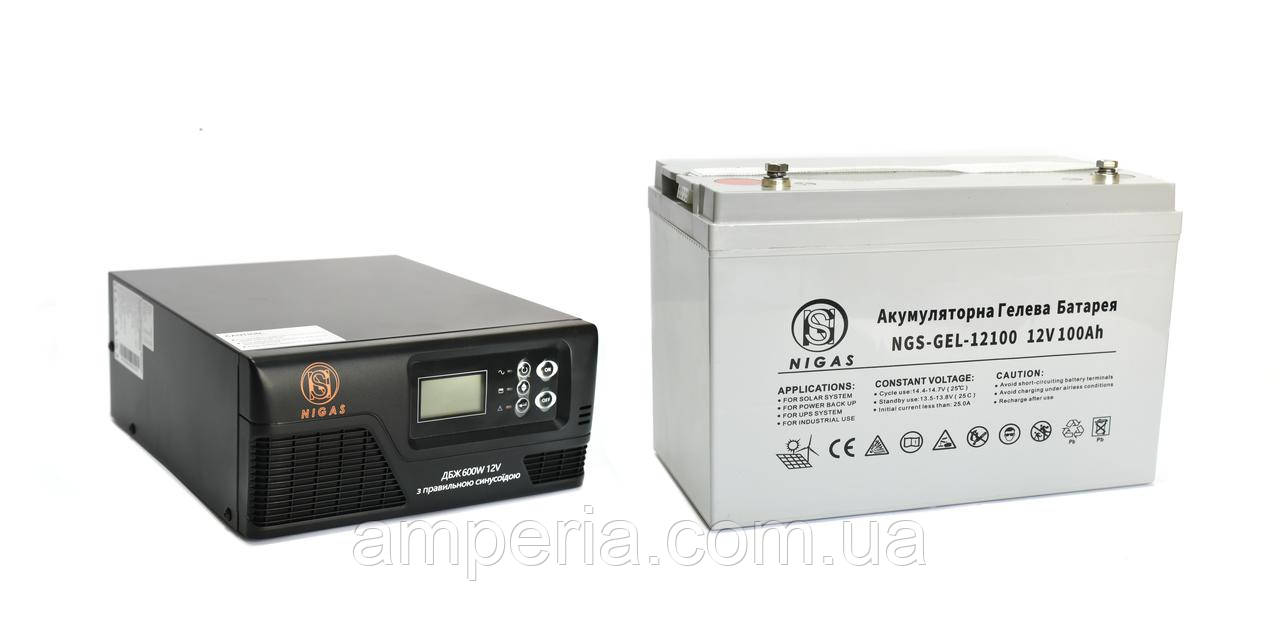 Комплект резервного живлення ДБЖ + гелева батарея NGS-0612 + АКБ NGS-GEL-12100 1200W