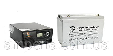 Комплект резервного живлення ДБЖ + гелева батарея NGS-0612 + АКБ NGS-GEL-12100 1200W, фото 1