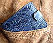 Топове шкіряне портмоне №16 Лев синього кольору, фото 2
