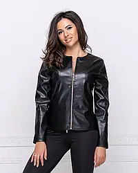 Жіноча тонка коротка куртка шкіряна чорна