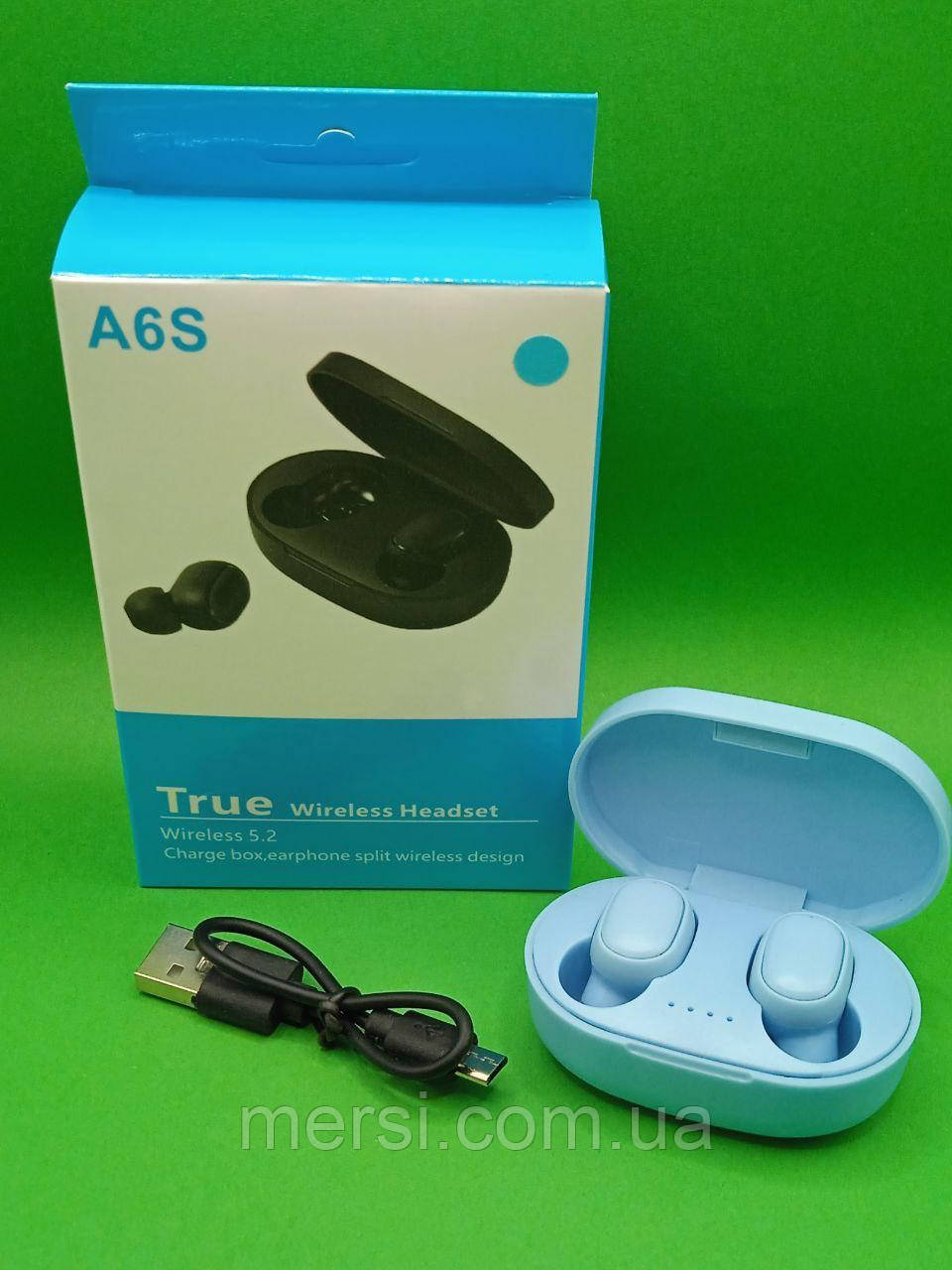 Бездротові навушники A6S. Bluetooth.Топ якість. Краща ціна! Блакитний, фото 1
