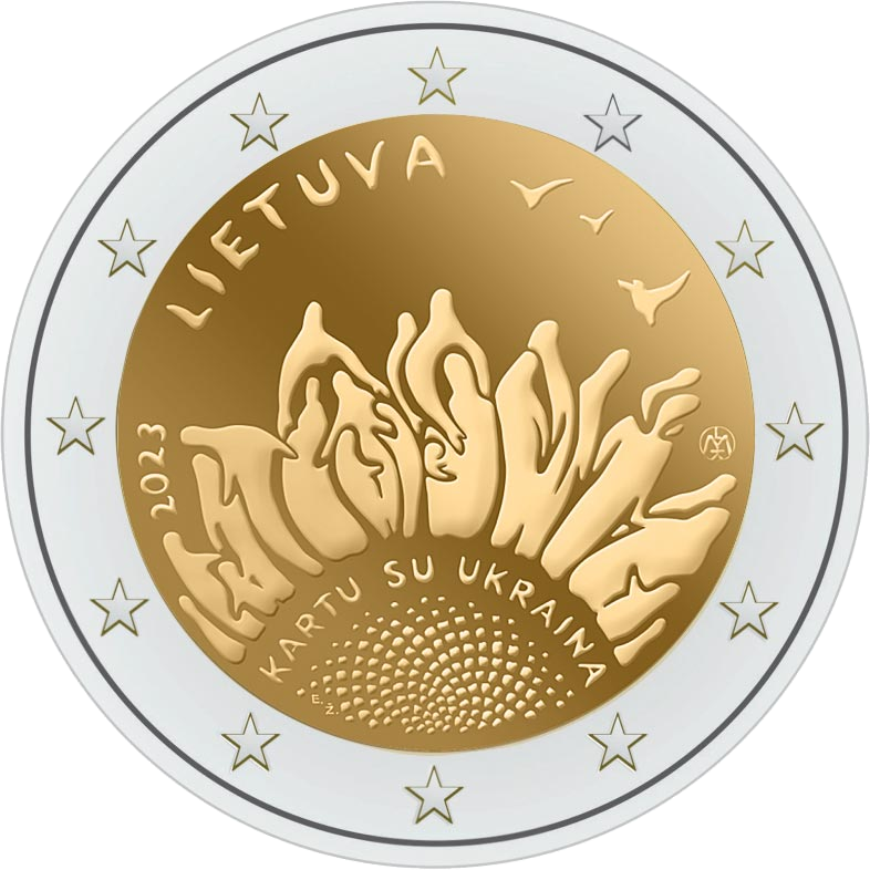 Монета 2 євро Разом з Україною 2023 року Литва