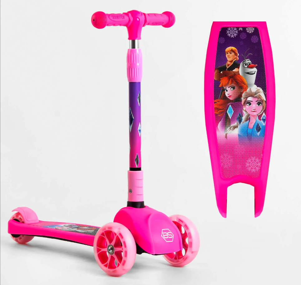 Самокат триколісний дитячий Best Scooter рожевий складаний колеса PU з підсвічуванням