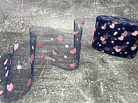 Фатин мягкий темно-синий в розовые сердечки и белый горох, 6 см