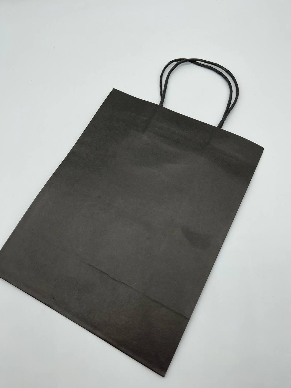 Крафт-пакети паперові одноразові з крученими ручками  Колір чорний. 21х27х11см