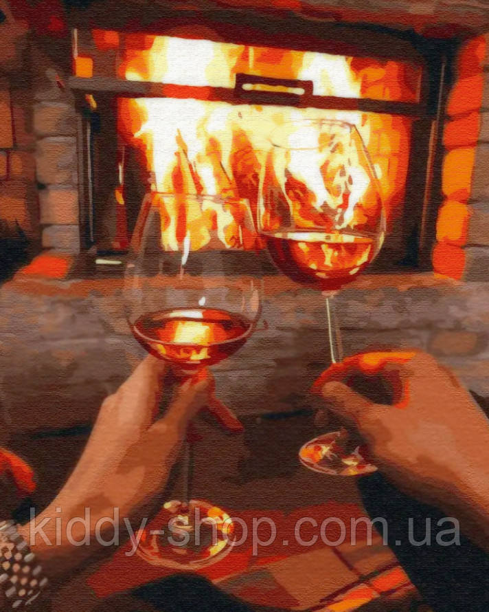 Діамантова вишивка. Картина на підрамнику "Романтика біля каміна", 40х50см, квадратні стрази, фото 1