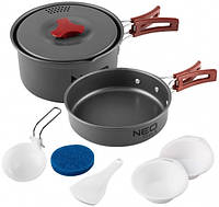 Набор туристической посуды Neo Tools, 7в1, кастрюля, сковорода, 2 тарелки, половник, лопатка, губка,